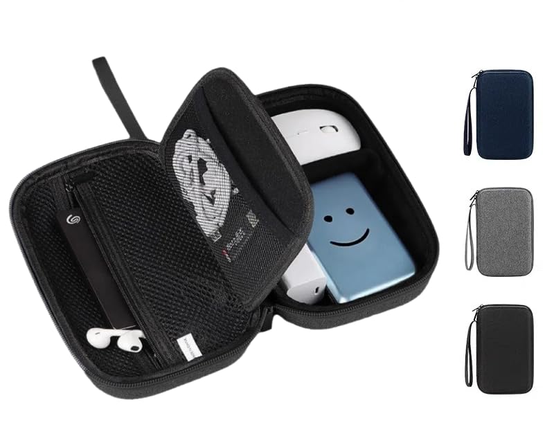 Arae Hartschalen Kabel Organizer Tasche | Stossfestes Eva-Reiseetui 14.5x23x6.5cm | Doppellagig verstellbare Faecher Fuer Ladegeraet Maus Powerbank Kabel | Wasserdicht