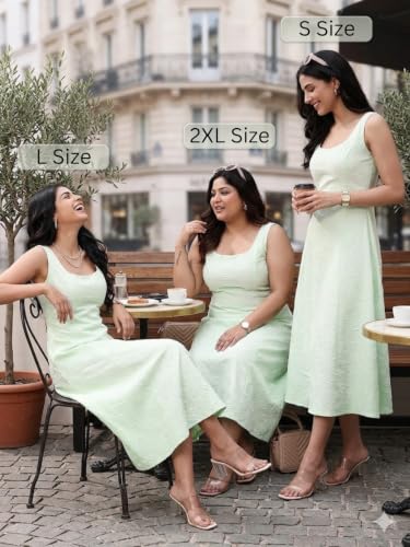 Image of Leriya Fashion Women's Jacquard Sleeveless Maxi Dress | Round Neck A-Line Long Dress for Party, Brunch & Casual Wear