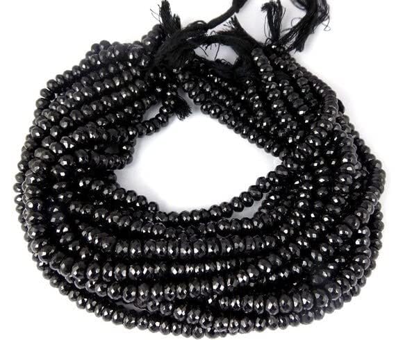 Spinel noir naturel perles rondelles facettées 4mm pierre fine fil 13 pouces pour DIY
