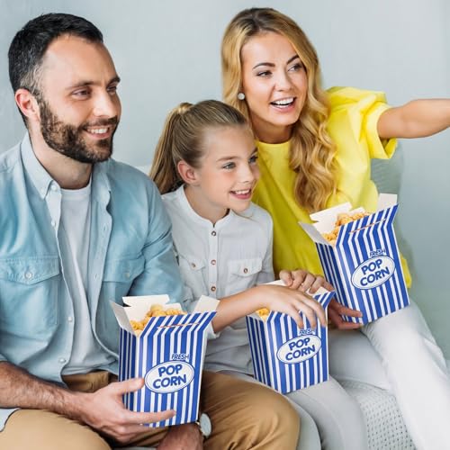 Image of Xinnun 200 Pcs Paper Popcorn Boxes 1oz Oil-proof Disposable Striped Popcorn Boxes Container Leak Proof Paper Holders for Movie Night, Party, Birthday, Wedding (Dark Blue)