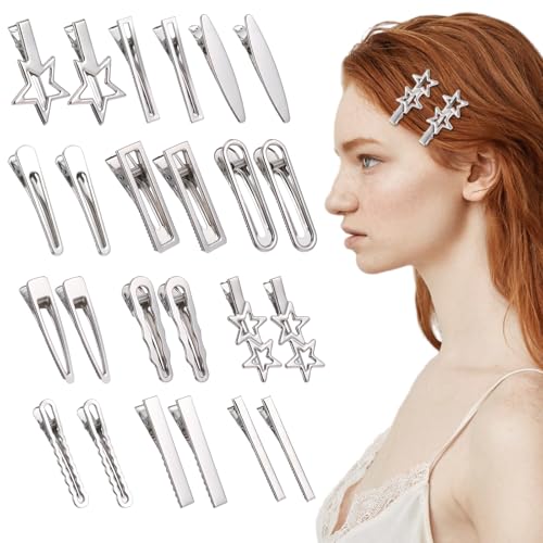 Giantree 24 Stück Haarspangen Silber, Haarclips Mädchen Metall Haarspange Haarschmuck Haarklammer Kinder Haar Clips für Mädchen, Kinder und Damen