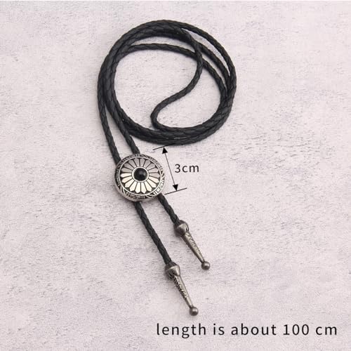 Image of GelConnie Bolo Tie for Men Women Western Cowboy Turquoise Leather Necktie | Natural Stone Bolo Tie Necklace for Women Rodeo Cowboy Leather Necktie Native American Western Cowgirl Ties Adjustable Cord
