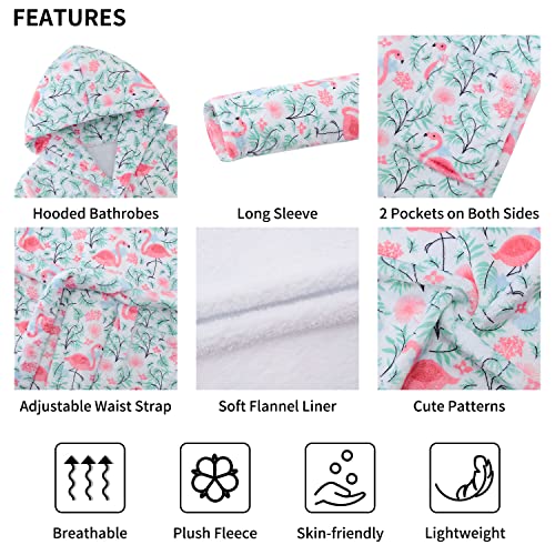 Aideaone Boys Girls Bathrobes Soft Flannel Hooded Bathrobes Warm Flamingo Sleepwear With Belt 7-9 Years #TOP5