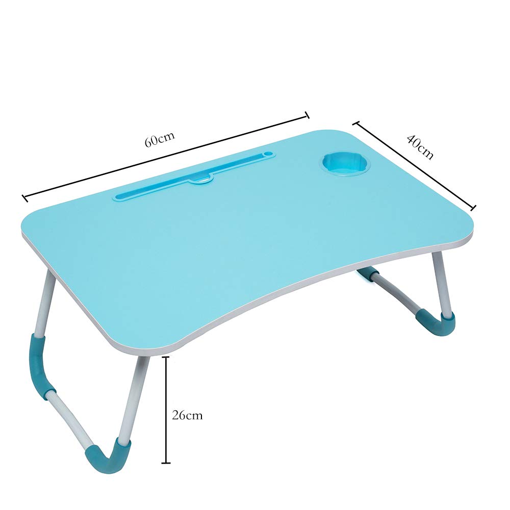 Foldable Laptop Lap Desk, Portable Computer Bed Table Tray with Phone Stand and Cup Holder for Sofa Couch Breakfast Dining (Light Blue)