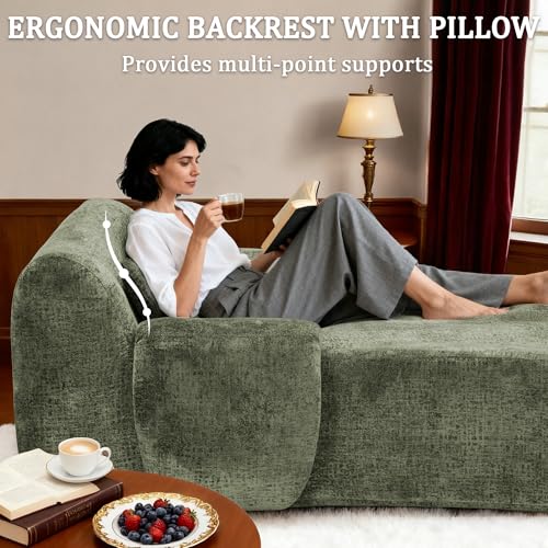 Image of 66 Inches Oversized Chaise Lounge Indoor, No Assembly Required Single Sleeper Sofa Chair with Lumbar Pillow, Upholstered Boneless Sofa Bed for Living Room, Bedroom