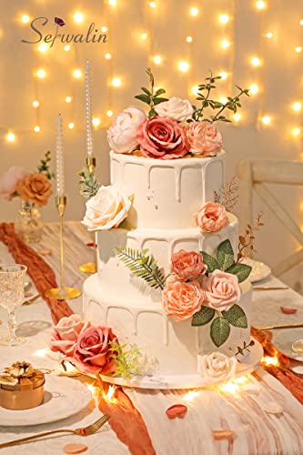 Serwalin Artificial Flowers Pink Wedding Cake Flowers, Fake Dusty Roses Peonies For Bouquets Table Centerpieces Wedding Home Decor, Baby Shower Party Flowers With Stems Diy Combo #TOP5