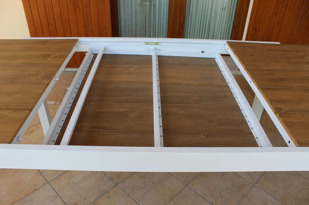 Tavolo Rettangolare Allungabile in Alluminio Bianco E Polywood Marrone 200/300 X 100 da Esterno Giardino, per Ristorante