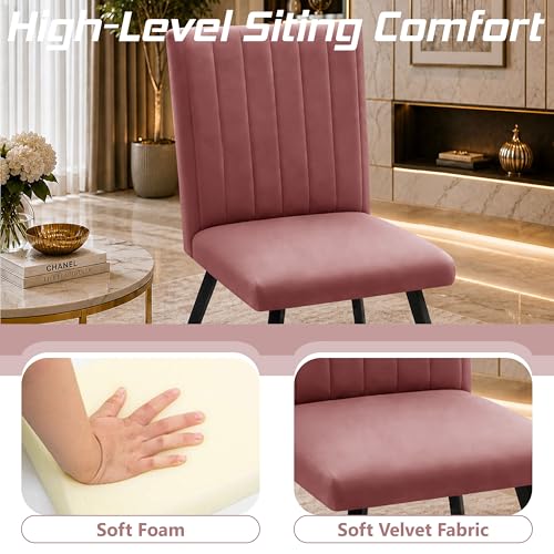Image of Modern Velvet Accent Chair for Living Room | Upholstered Single Seater Chair with Metal Legs | Comfortable Seating for Bedroom, Office & Guest Room - Rose Pink