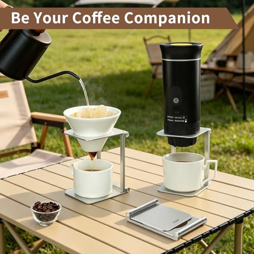 Image of Pour over Dripper Stand,Portable & Foldable Espresso Machine Stand with outin,Office coffee stand with base,Suitable for office,home,camping Square&Sliver