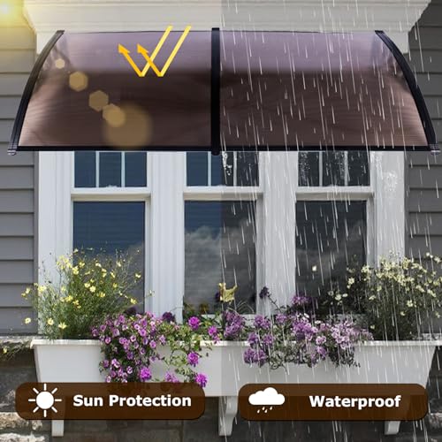 80×40-Window-Awning-Door-Canopy-Exterior-Polycarbonate-Cover-Awnings-for-Doors-Entrance-Entry-Door-Outdoor-Front-Door-Overhang-Awning-for-Sun-Shutter-UV-Rain-and-Snow-Protection-Brown 80×40 Window Awning Door Canopy Exterior Polycarbonate Cover Awnings for Doors Entrance Entry Door Outdoor Front Door Overhang Awning for Sun Shutter UV Rain and Snow Protection Brown