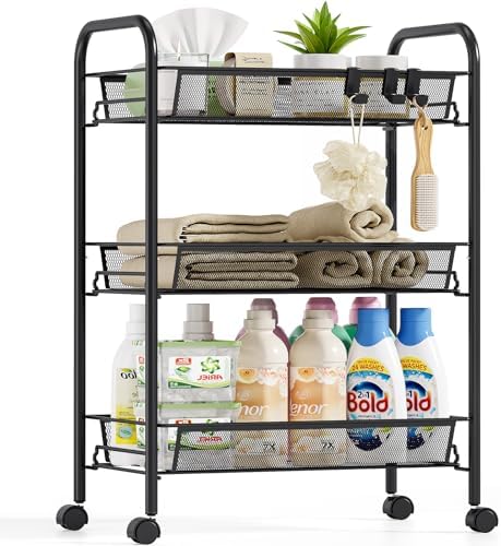 Urackify Auxiliary Trolley with Wheels 3 Levels, Mobile Kitchen C...