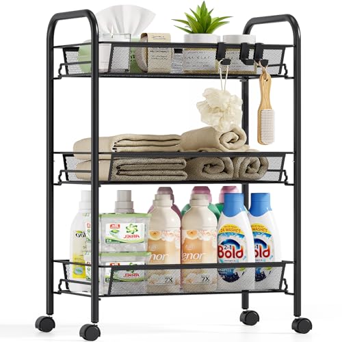 Urackify 3-stöckiger Rollwagen, Multifunktionaler mobiler Küchenwagen für Bad, Küche &...
