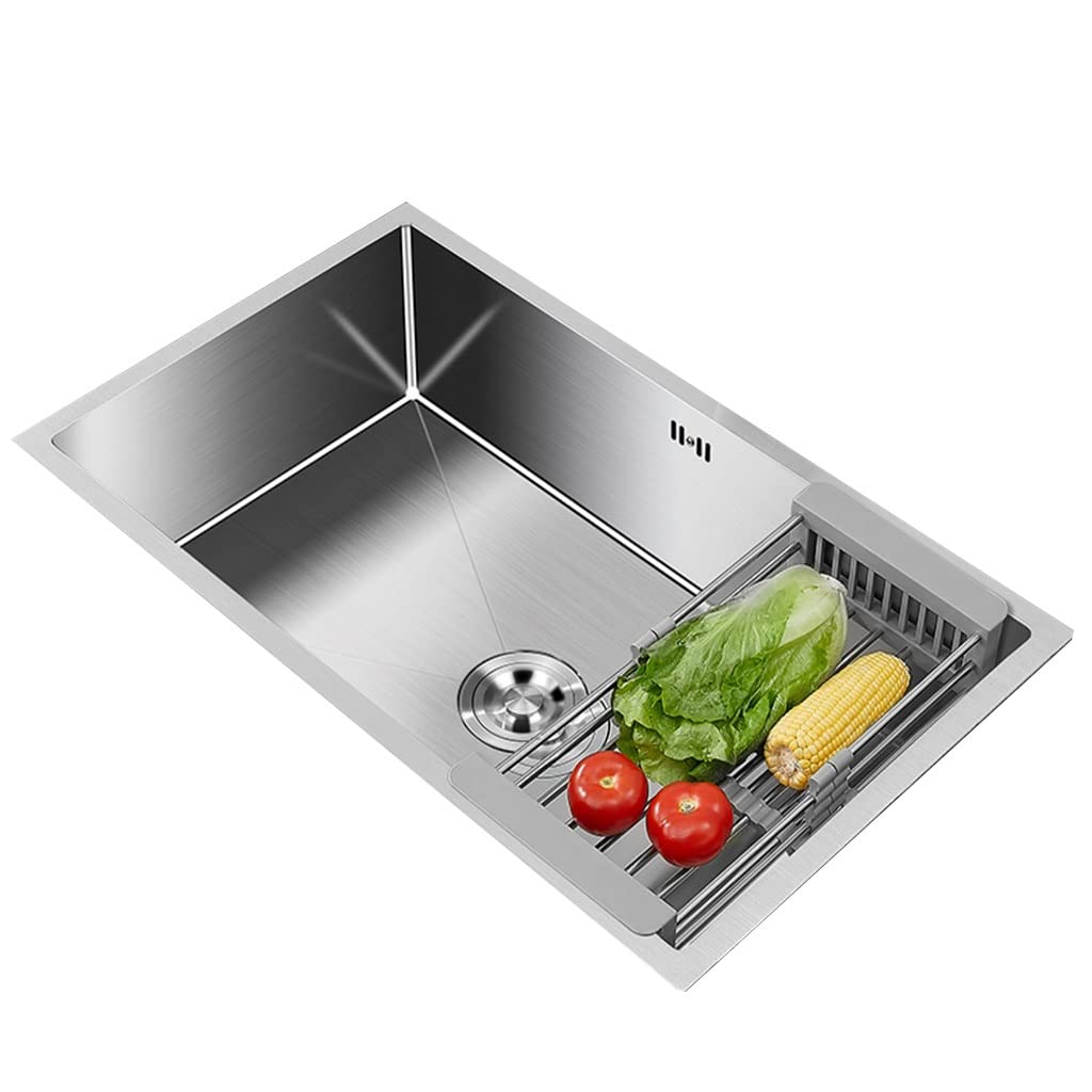 LMYSXAOZ Single Bowl Large-capacity Dishwashing Sink Home Silver Kitchen Stainless Steel Hand Thickened Multi-Size Countertop Basin (Color : Silver, Size 68 * 43cm)