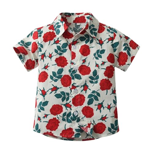 Kids Boys Aloha Shirts Hawaiian Tropical Floral Print Tshirts Toddler Button Down Short Sleeve Beach Tops Shirts for Girls