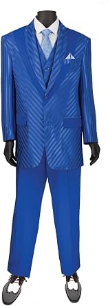VINCI Tone-on-Tone Pattern 2 Button Single Breasted Classic Fit Suit W/Shawl & Vest 23RS-9-Blue-52L