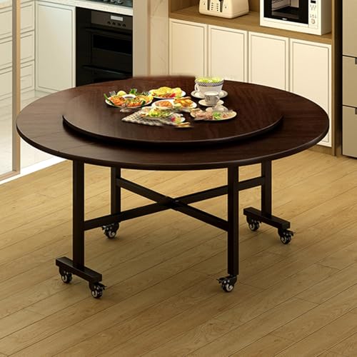 Mesa de comedor redonda plegable para 4-6 personas, mesa de cocina plegable de madera, mesa de comedor grande con alas abatibles y plato giratorio, mesa de comedor que ahorra espacio para espacios peq