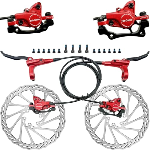 Fat-Cattie 1Pair MBT Bike Hydraulic Disc Brake Set with 160mm Rotor Red