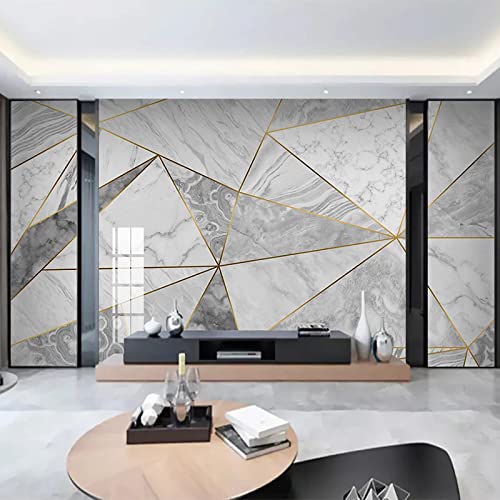 Papier peint 3D géométrique blanc effet marbre moderne 250x175cm - 6