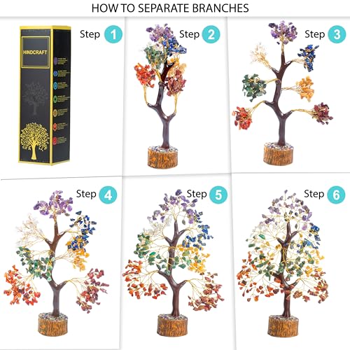 Image of HindCraft Seven Chakra Feng Shui Tree | Home & Office Decor Gift | Spiritual Energy & Healing Crystal Tree for Living Room, Hall & Table Decor | Gift for Men & Women - Housewarming & Marriage Gifts