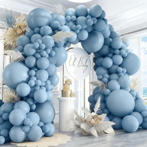 Image of 412pcs Dusty Blue Balloons Different Sizes 18 12 10 5 Inch, Slate Blue Boho Neutral Balloon Arch Kit for Engagement Baby Shower Birthday Wedding Party Decorations