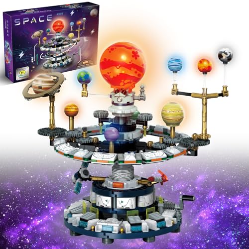 Spinning Solar System Space Building Kit,Compatible with Lego Space with 9 Planets Rotatable & Rocket Sets STEM Educational Space Toy Solar System for...