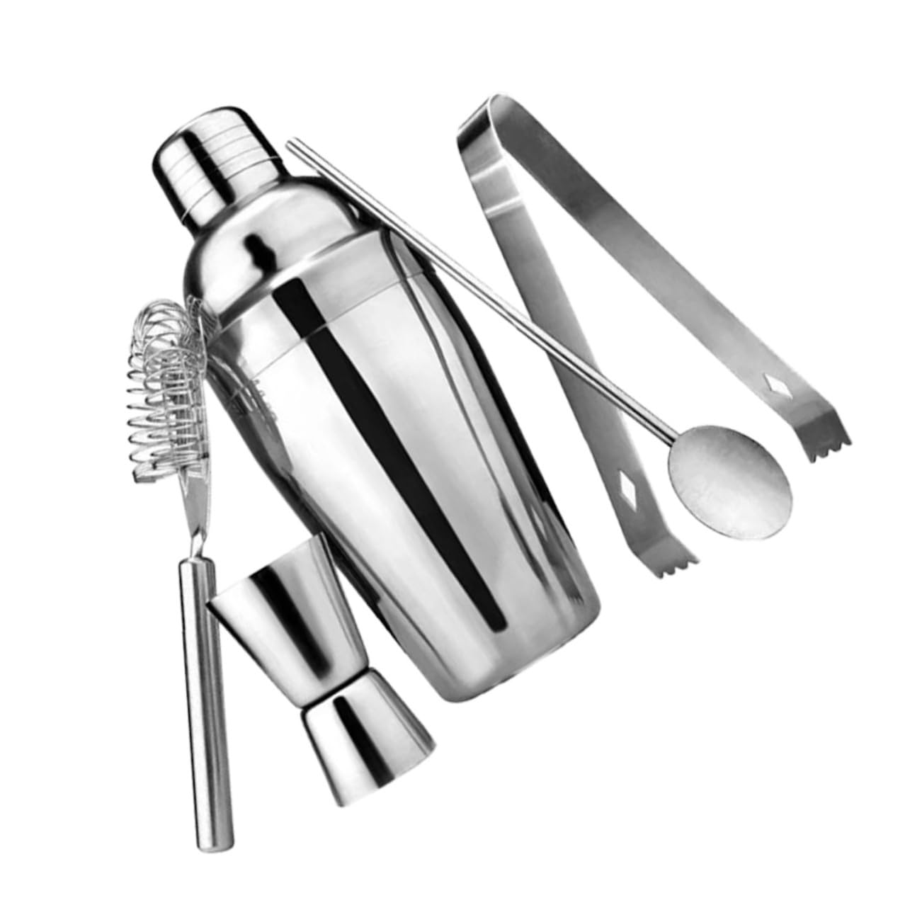 5 pezzi Accessori Bartender in Acciaio Inossidabile Misurino Cocktail Cucchiaio e Jigger per Preparazione Drink Resistente Design Moderno ed per Bar e Casa