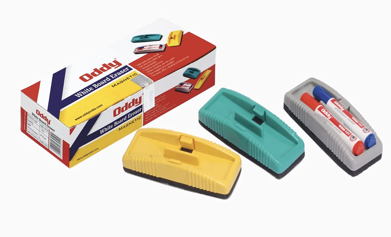 ODDY Magnetic Plastic Duster with 2 Marker Holder (Pack of 3) Random Colours