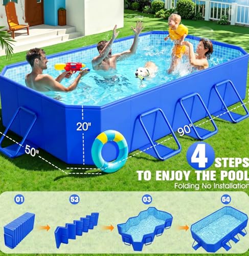 Image of StarOcean 2026 Foldable Pool, Large Non-Inflatable Swimming Pool for Kids,Adult Collapsible Pools Hard Plastic Shell, Oversized Thickened,Portable Folding Kids Pools for Backyard 90 inchx50 inchx20 inch-Blue