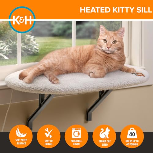 Image of K&H Cat Window Perch, Heated Kitty Sill, Safety Listed, 24x14in, Fleece