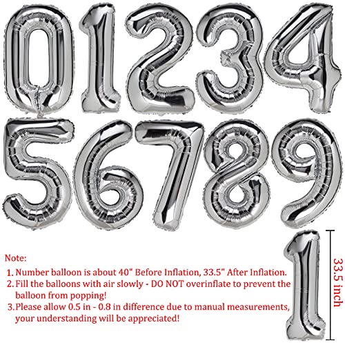 Number Balloon 0 Silver 40 Inch Foil Balloon With Straw & Ribbon Big Giant Jumbo Birthday Party Decorations Foil Mylar Helium Kids 0-9 Numbers Balloons For Baby Children #TOP1