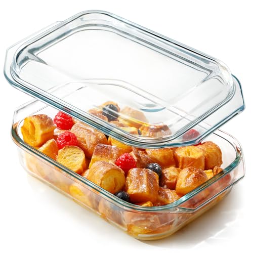 NUTRIUPS 1.35L Glass Casserole Dish With Glass Lid, Glass Bakeware Glass Microwave Casserole Dish Lidded, Oven Cookware