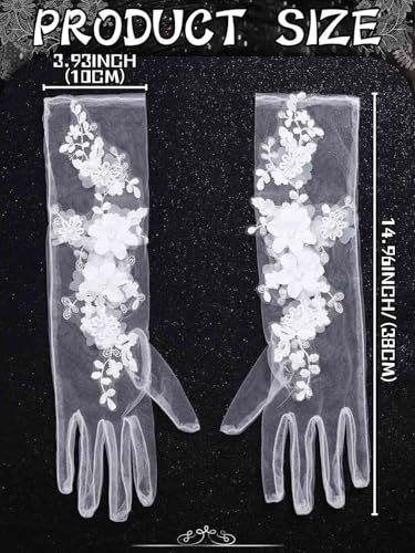 Campsis Lace Gloves White Bridal Lace Gloves Floral Tulle Glove for Women2