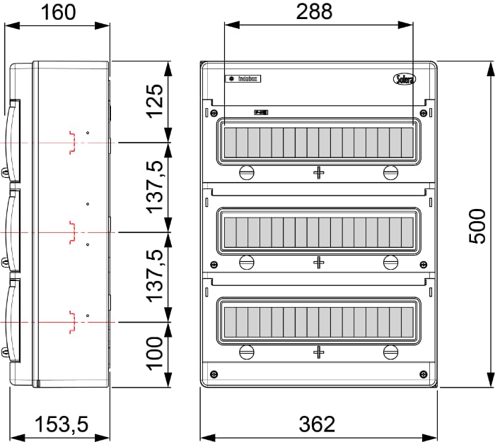 Solera 1348 - Caja industrial 48 elementos.De 362x500x160.Lateral liso.Cierre maneta plástico.Color gris.