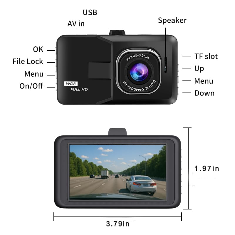 3-inch Dash Cam for Cars, 1080P HD car Camera, Wide-Angle Driving Recorder with Night Vision, Loop Recording, Video Motion Detection - image 5