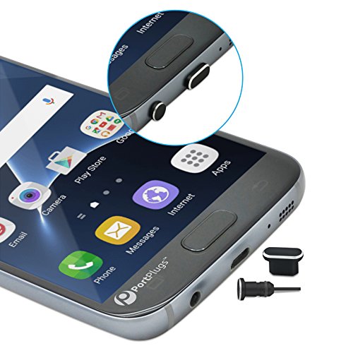 PortPlugs Micro USB Anti Dust Plug Set, Compatible Micro-USB Cell Phones, Tablets with Headphone Jack Plug, Includes Cleaning Brush (Black)