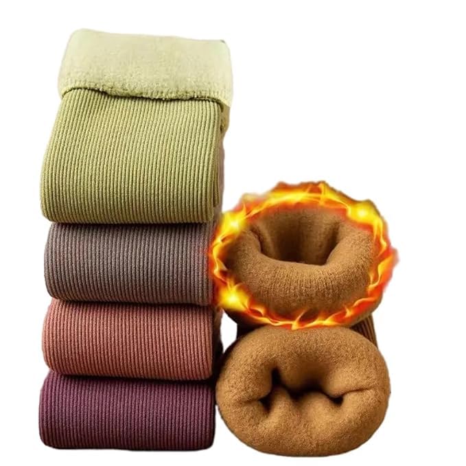 Winter 2 Pcs Adult Thick Warm Fleece Lined Thermal Ribbed Snow Wool Fur Ankle Length Socks Plush Girls/Women Fashion Fuzzy Solid Color Velvet Snow Socks(Random Color),Multicolor-image-45