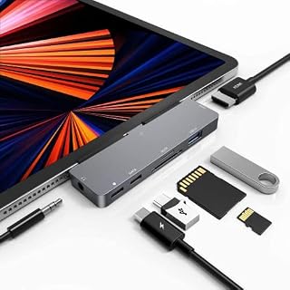 USB C Hub iPad Pro, Macbook Pro, PowerExpand Direct 7-in-1 USB C Adapter, 60W Power Delivery,USB C data ports, 4K HDMI Port, 3.5mm Headphone Jack, USB 3.0 Port, SD and microSD Card, Grey