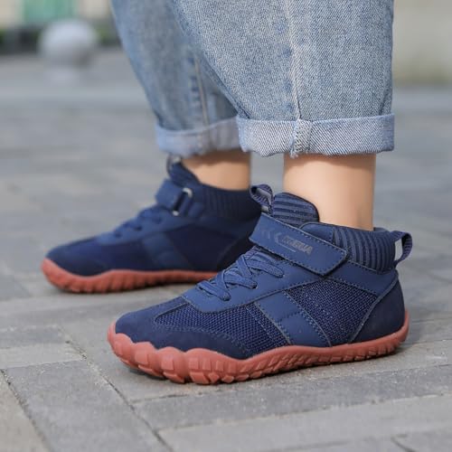 Image of KUBUA Kids High Top Barefoot Shoes Boys Girls Minimalist Zero Drop Sneakers | Wide Toe Box, Padded Collar for Ankle Support, Non-Slip, Hiking, Tennis, Walking, School, Wrestling, Gym, Little Kid, Big Kid