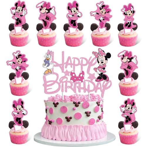 Lahe Decoración de pastel con purpurina, decoración de tarta de cumpleaños, decoración de tarta de ratón, decoración de cumpleaños para niñas, juego de decoración de fiesta para niñas y niños (25