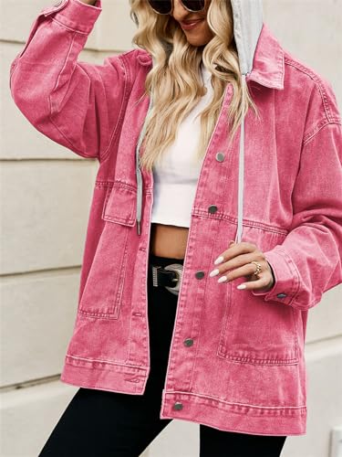 PAODIKUAI Women's Oversized Denim Jacket Casual Long Sleeve Vintage Jean Jacket Top Coat with Detachable Hood3