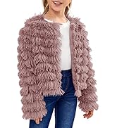 Inorin Girls Open Front Cardigan Faux Fur Coat Warm Fuzzy Trendy Winter Vintage Parka Shaggy Part...
