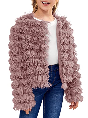 Inorin Girls Open Front Cardigan Faux Fur Coat Warm Fuzzy Trendy Winter Vintage Parka Shaggy Party Outerwear Jackets Tops