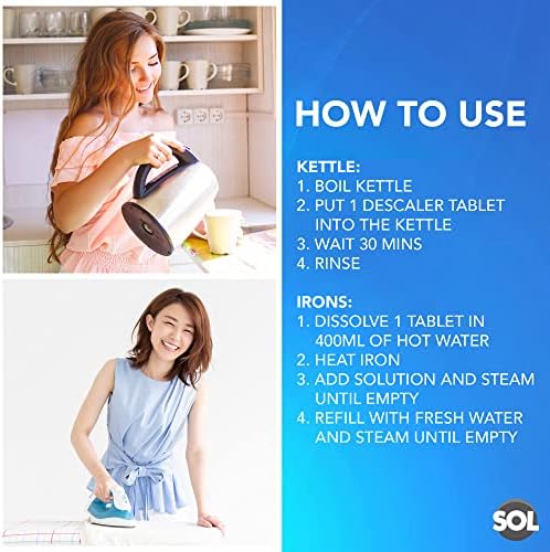8pk Kettle Descaler Tablets | Kettle Limescale Remover Kettle Descaler Sachets | Steriliser Descaler for Kettle Tablets | Iron Descaler for Steam, Kettle Cleaner, Descaling Tablets for Coffee Machines
