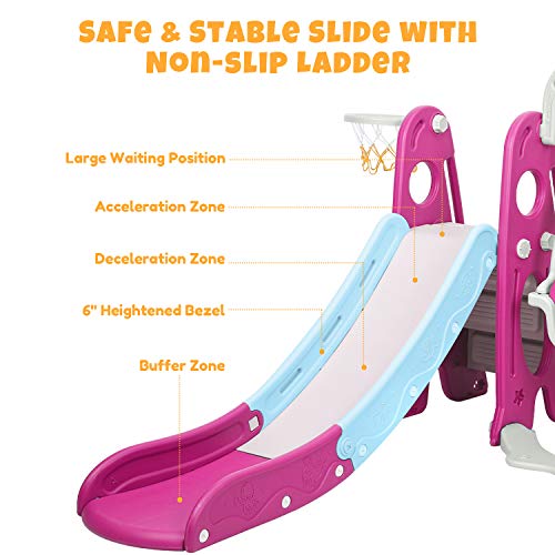 BAHOM 3 in 1 Climber Slides Playset for Boys Girls Indoor and Outdoor Play, Kids Climber with Slide and Swing for Toddlers, Ages 6 Months to 6 Years Old (Rose)