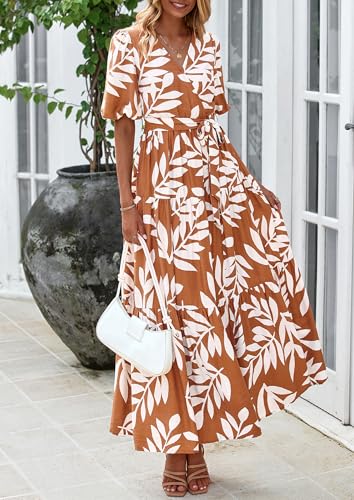 PRETTYGARDEN Women's Summer Maxi Dress 2025 Resort Wear Boho Floral V Neck Puff Short Sleeve Ruffle Flowy Beach Long Dresses4