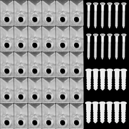 Image of 30 Sets of Transparent Plastic Heavy Duty Clamp with Screws 0.8x0.5 in Wall Mirror Clamp Wide Groove Hanger Kit for Glass Mirror Cabinet Wall Window and Cabinet Door