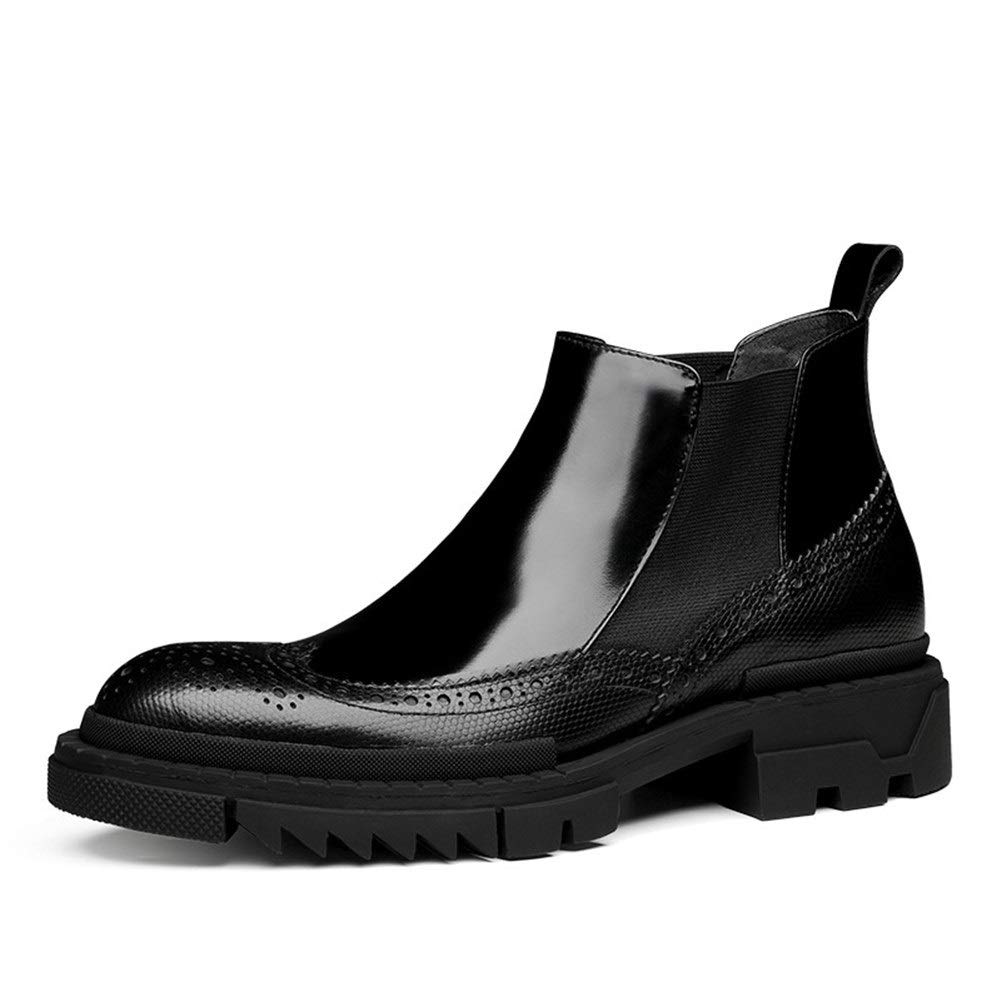 Bottines Brogue en Cuir Véritable pour Homme avec Bout Rond Sculpté