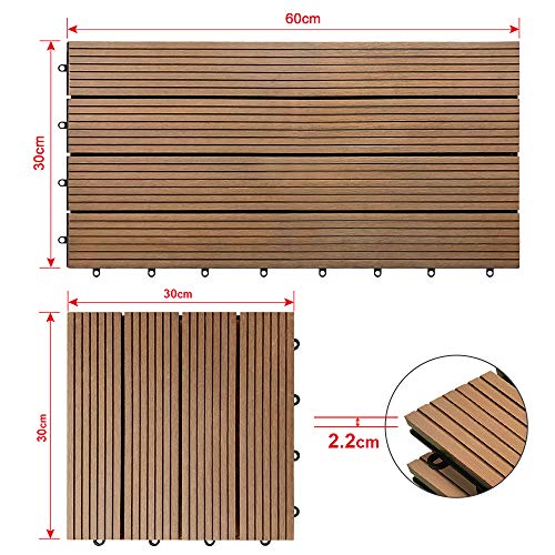 SUBTLETY 5 m² WPC terrastegels, 55 stuks, houtlook, balkontegels, 30 x 30 cm, kliktegelset met drainage rooster, kunststof tuintegels voor tuin, terras, balkon, vijver (type A, bruin) - Image 3