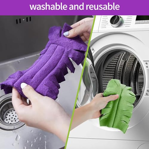 Image of 6 Pack Colored Fleece Duster Refills with 1 Long Handle, 7.3x4.7 Inch Reusable Washable Duster Refills for Cleaning Ceiling Fan Hardwoods Window Kitchen Floor for Swiffer Dusters Extended Handle