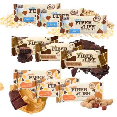 SOFT-BAKED, HEALTHY FIBER AND GRAIN FIBER BARS. Fiber Delicious Treat Three of Each 1.6 Ounce Bars In Peanut Butter, Brownie And Blondie Flavors (9 Pack)